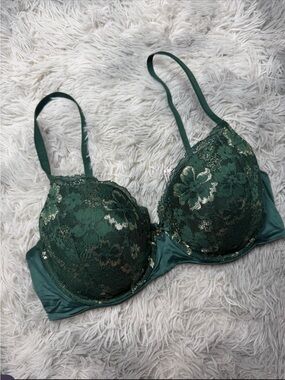 Victoria Secret dream angels demi Bra Green Lace Floral Gold foil